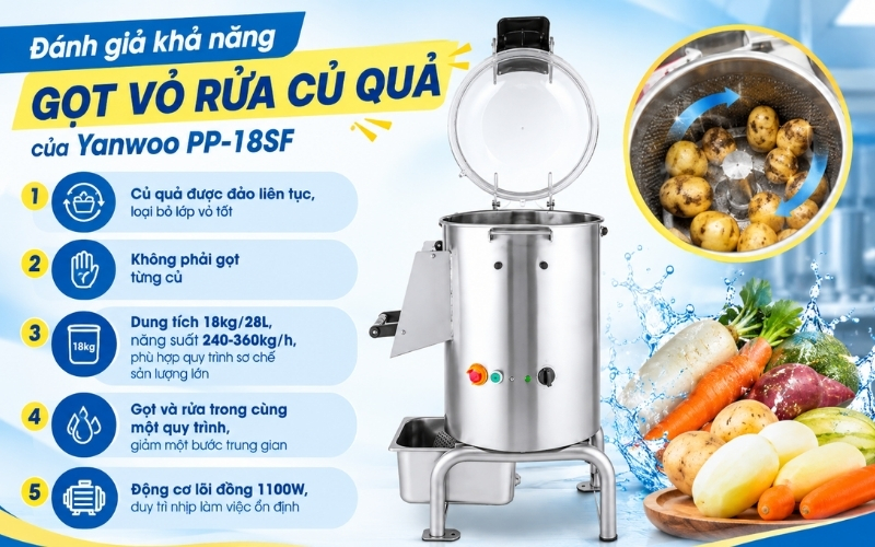Đánh giá khả năng gọt vỏ rửa củ quả của Yanwoo PP-18SF
