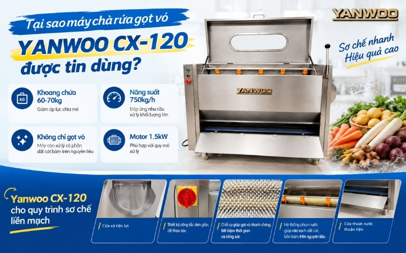 Tại sao máy chà rửa gọt vỏ Yanwoo CX-120 được tin dùng