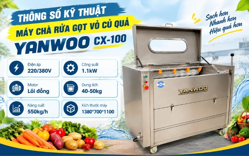 Thông số kỹ thuật máy chà rửa gọt vỏ củ quả Yanwoo CX-100