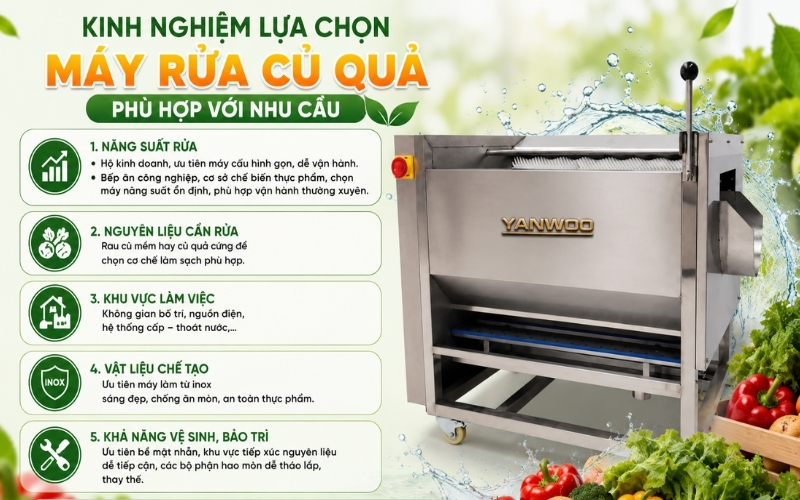 Kinh nghiệm lựa chọn máy rửa củ quả phù hợp với nhu cầu