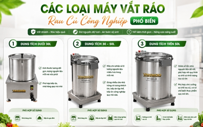 Các loại máy vắt ráo rau củ công nghiệp phổ biến