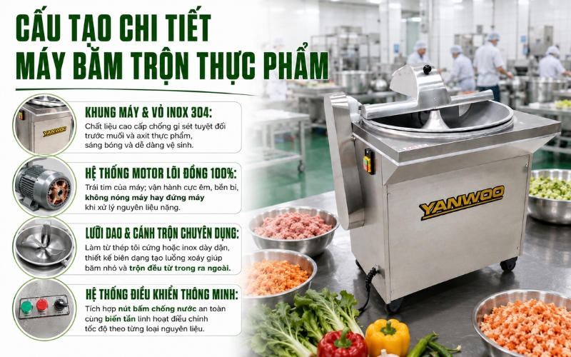 Cấu tạo chi tiết của máy băm trộn thực phẩm