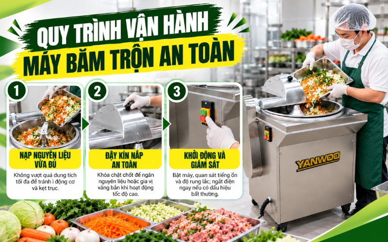 Quy trình vận hành máy băm trộn thực phẩm an toàn