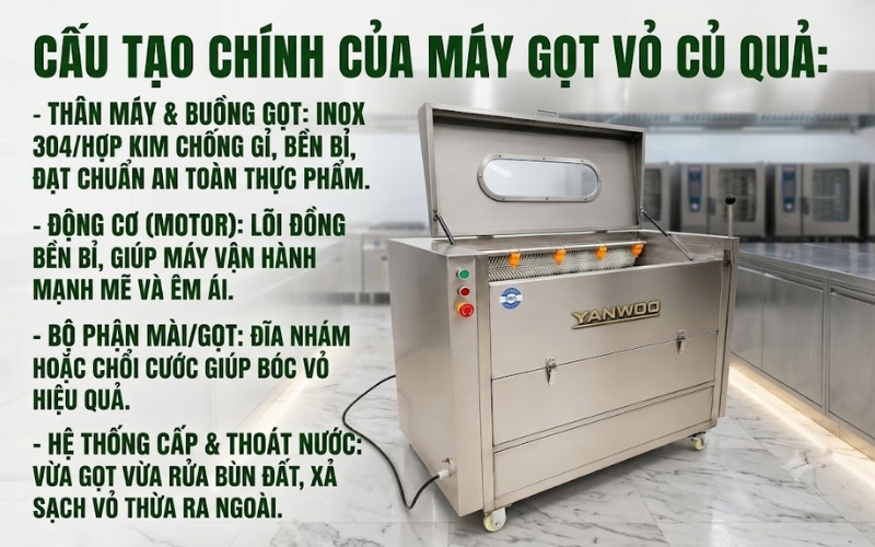 Cấu tạo máy gọt vỏ củ quả