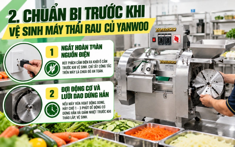 Chuẩn bị trước khi vệ sinh máy thái rau củ Yanwoo