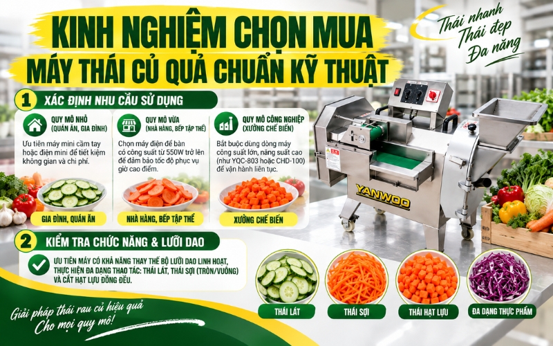 Kinh nghiệm chọn mua máy thái củ quả chuẩn kỹ thuật