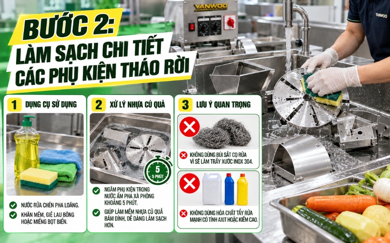 Bước 2: Làm sạch chi tiết các phụ kiện tháo rời