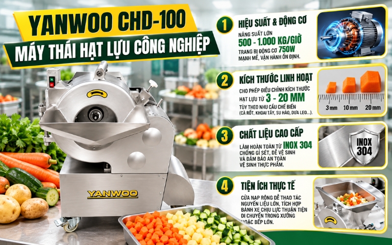 Máy thái hạt lựu rau củ quả Yanwoo CHD-100  